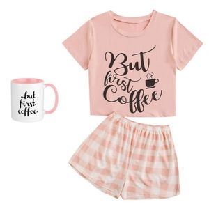 NEW! "But First Coffee” Graphic Cropped PJ Set